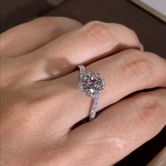 💍Beautiful CZ Diamond Twisted Macro Pave Silver Pure Flower Wedding Ring, K844